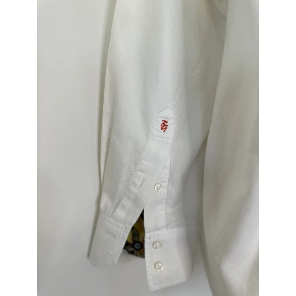 Robert Graham White Button Up Shirt Size Large Flower Contrast Collar Cuffs NWOT